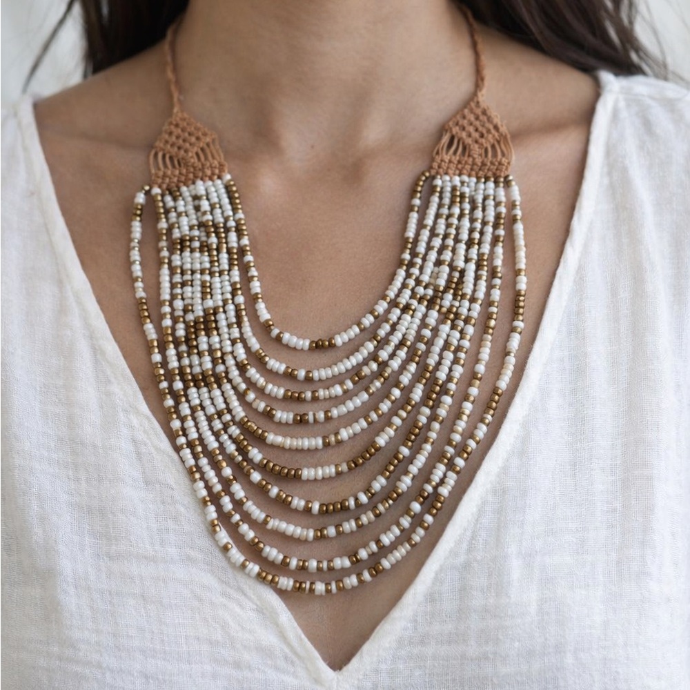 Handcrafted Greek Gold Beaded Statement Necklace